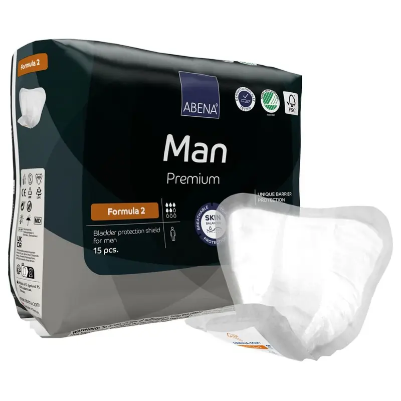 Abena Premium Man Bladder Control Pad 9 X 11.4 Inch Moderate Absorbency Fluff / Polymer Core Size 2 (1218254_PK) 15/PK