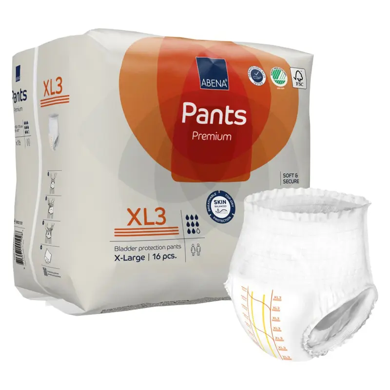 Abena Premium Pants XL3 Unisex Adult Absorbent Underwear Pull On with Tear Away Seams X-Large Disposable Heavy Absorbency (1218238_PK) 16/PK