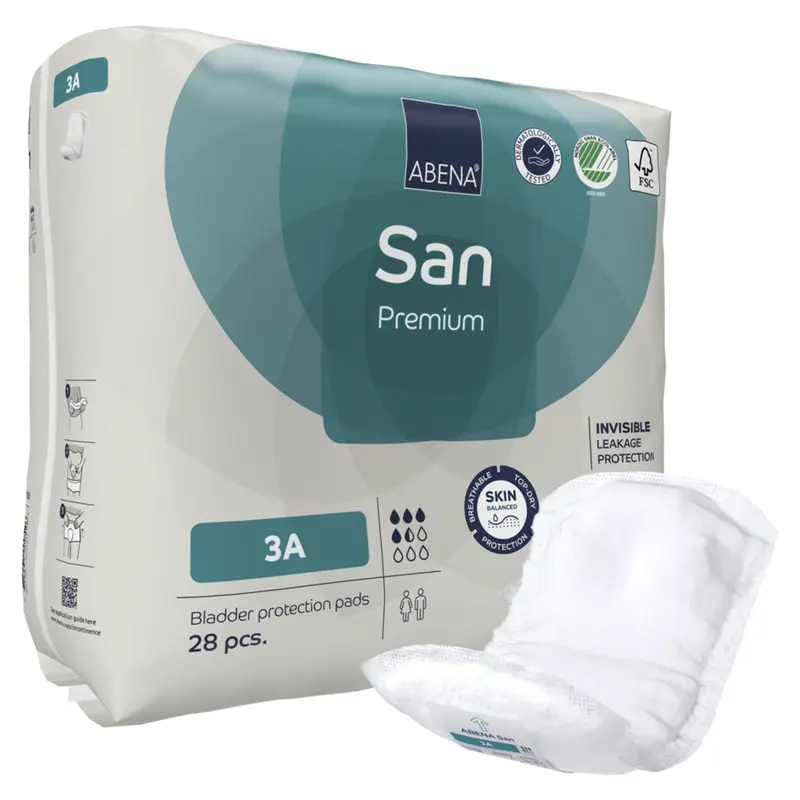 Abena San Premium Bladder Control Pad 4.3 X 12.9 Inch Moderate Absorbency Fluff / Polymer Core Size 3A (1218215_PK) 28/PK