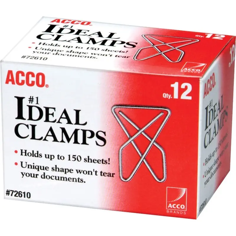 ACCO Ideal Clamps, Large (No. 1), Silver, 12/Box (ACC72610) Box of 12