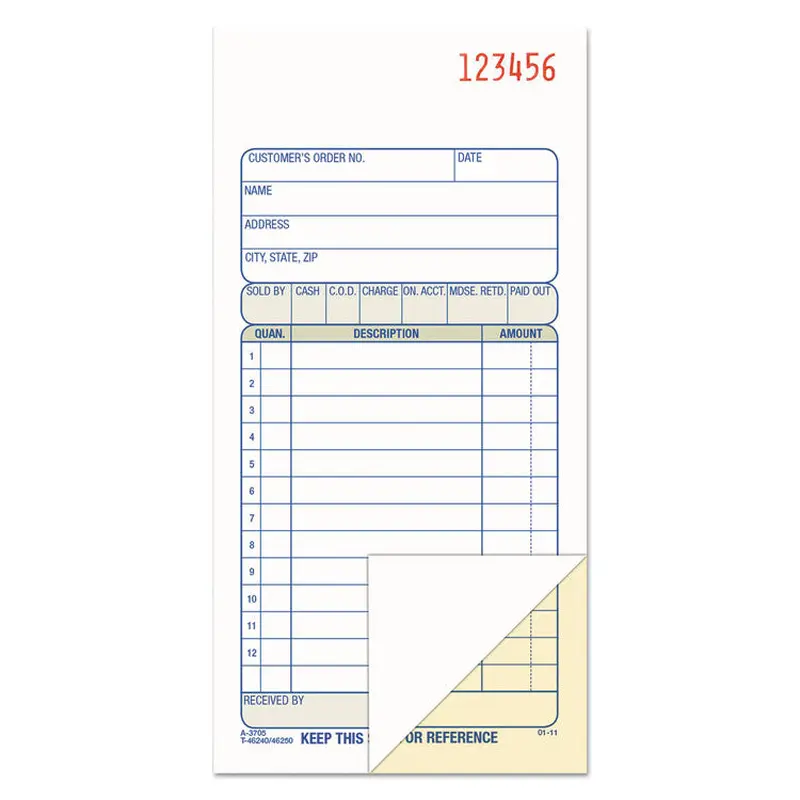 Adams 2-Part Sales Book, 12 Lines, Two-Part Carbon, 3.38 x 6.69, 50 Forms Total (ABFDC3705) Each