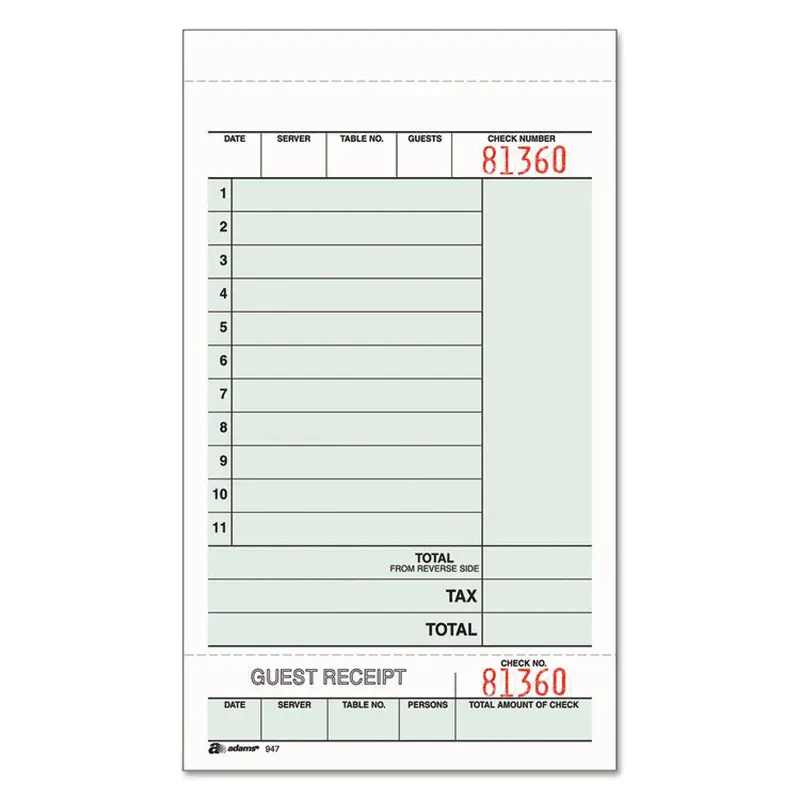 Adams Guest Check Unit Set, Two-Part Carbonless, 6.75 x 4.25, 50 Forms/Pad, 5 Pads/Pack (ABF947SWC) Pack of 250