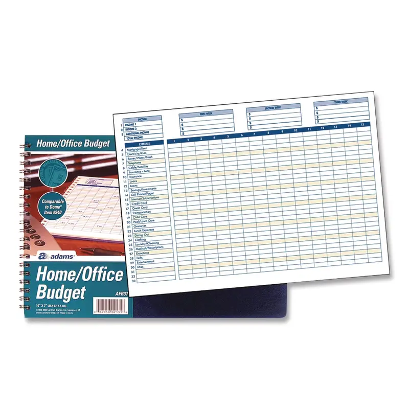 Adams Business Forms Home/Office Weekly/Monthly Budget Book, Two-Page Spread: 15 Columns, Royal Blue Cover, 7 x 10 Sheets, 32 Sheets/Book (ABFAFR31) Each