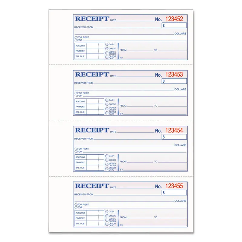 Adams TOPS 3-Part Hardbound Receipt Book, Three-Part Carbonless, 7 x 2.75, 4 Forms/Sheet, 200 Forms Total (ABFTCH1185) Each