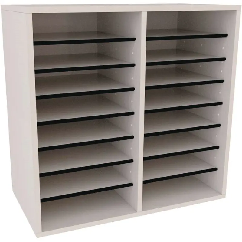 AdirOffice Wood Adjustable 16 Compartment Literature Organizer, 16 Sections, Letter Size, 20 x 11.8 x 21.4, White (ALHI50016WHI) Each