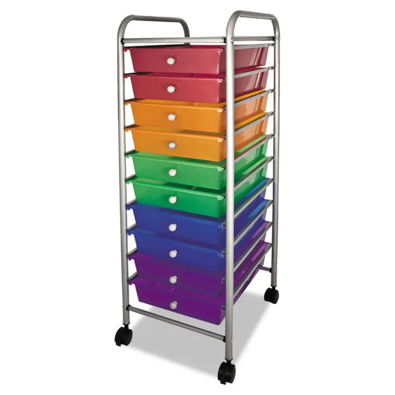 Advantus Portable Drawer Organizer, Metal, 1 Shelf, 10 Drawers, 13" x 15.38" x 37.75", Matte Gray/Assorted (AVT34004) Each
