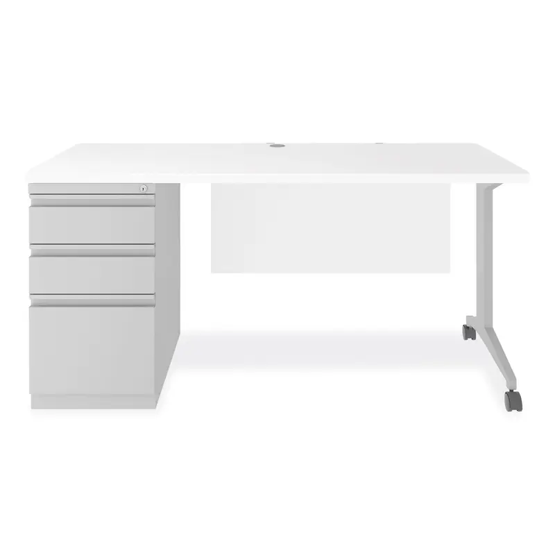 Alera Modern Teacher Series Pedestal Desk, Left-Side Pedestal: Box/Box/File, 60" x 24" x 28.75", White/Silver (ALEMSD6024WH) Each