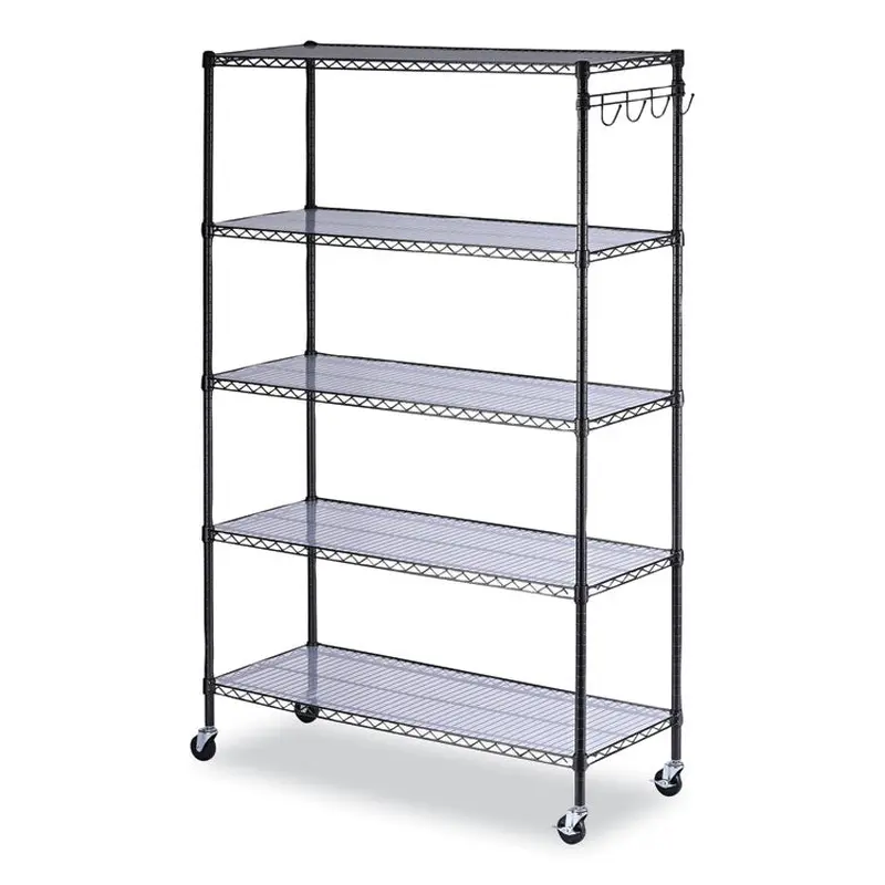 Alera 5-Shelf Wire Shelving Kit with Casters and Shelf Liners, 48w x 18d x 72h, Black Anthracite (ALESW654818BA) Each