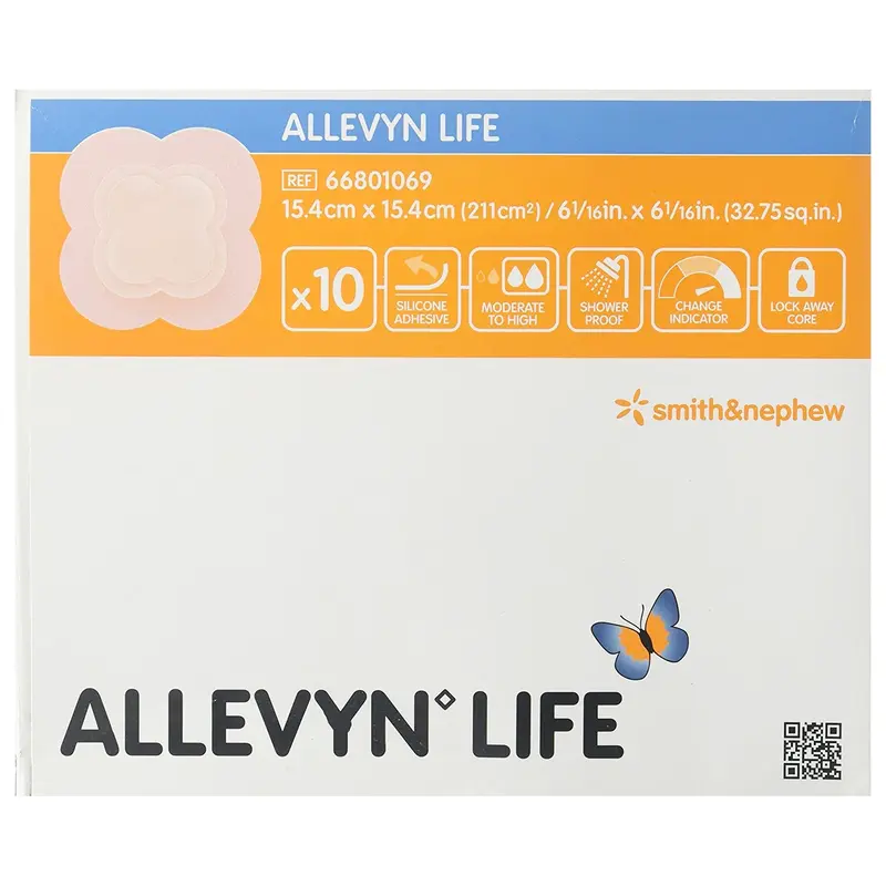 Allevyn Life Foam Dressing 6-1/16 X 6-1/16 Inch With Border Film Backing Silicone Gel Adhesive Quadrilobe Sterile (834487_BX) 10/BX