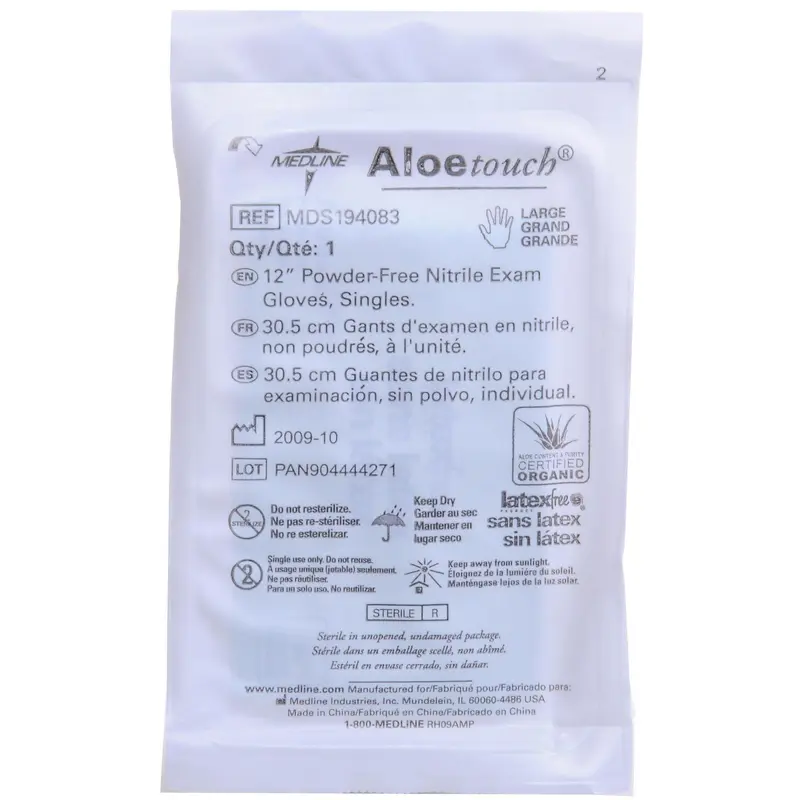 AloeTouch 12" Powder-Free Nitrile Exam Gloves, Sterile Pairs, Size L, 50/BX (MDS194087Z) Box of 50