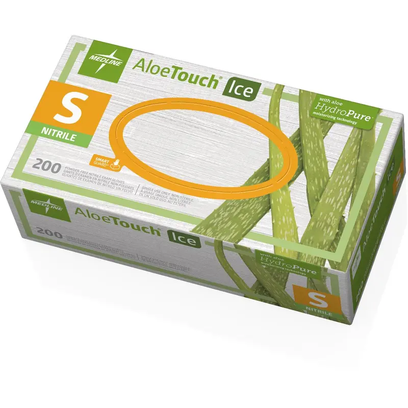 AloeTouch Ice Thin Nitrile Exam Gloves, Size S, 200/BX (MDS195284H) Box of 200