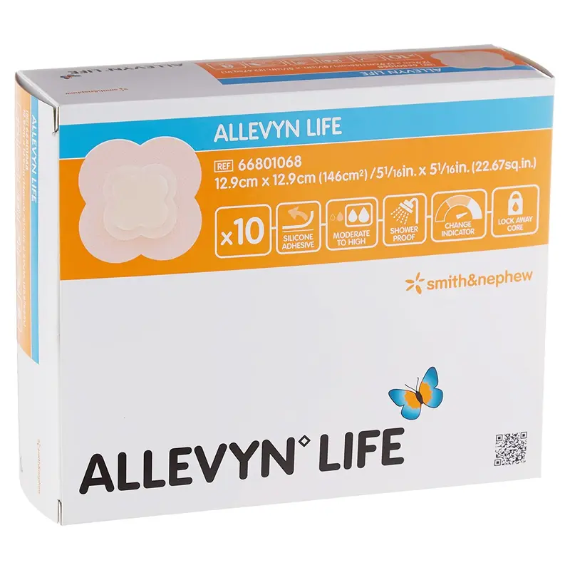 Allevyn Life Foam Dressing 5--1/16 X 5-1/16 Inch With Border Film Backing Silicone Gel Adhesive Quadrilobe Sterile (834485_CS) 50/CS