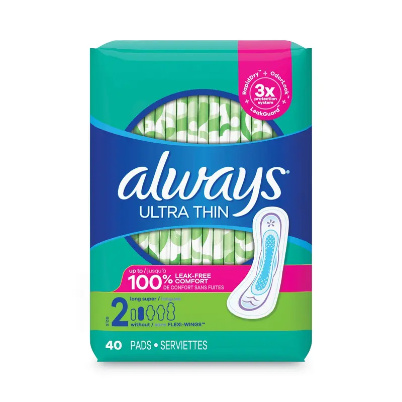 Always Ultra Thin Pads, Super Long 10 Hour, 40/Pack, 6 Packs/Carton (PGC12853) Case of 6