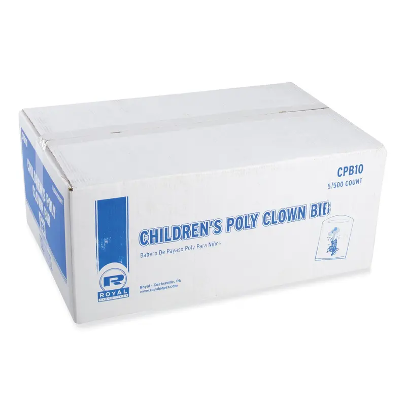 AmerCareRoyal Poly Clown Bib, Children's, White, 500/Box, 5 Boxes/Carton (RPPCPB10) Case of 2500