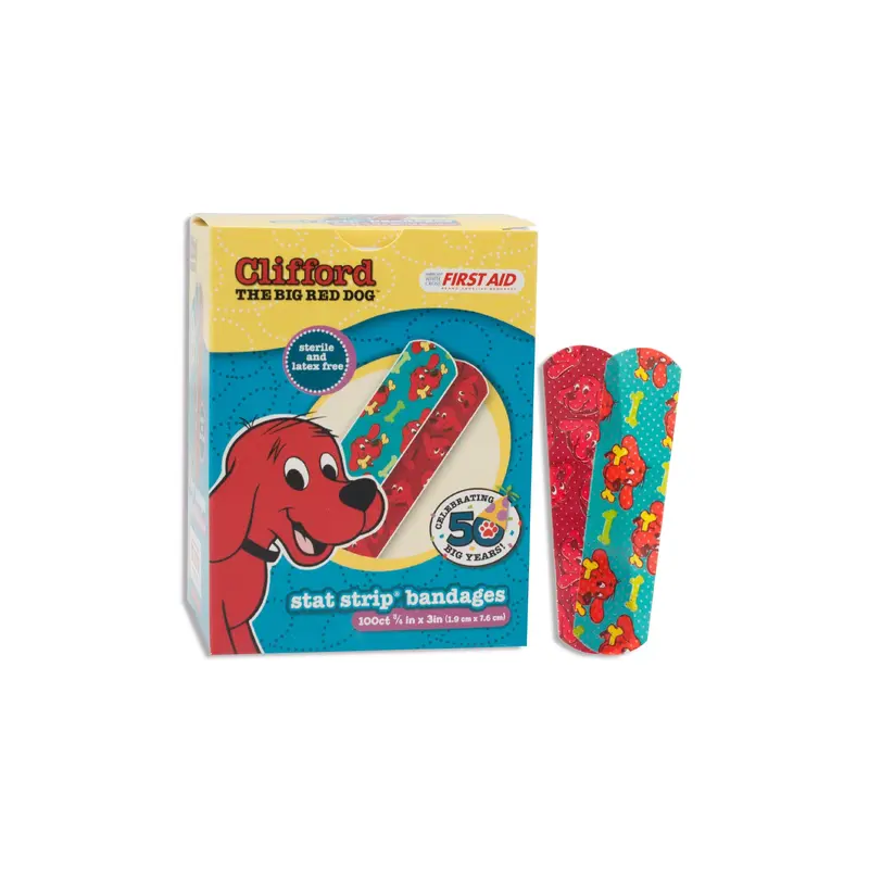 American White Cross Stat Strip Adhesive Strip 3/4 X 3 Inch Plastic Rectangle Kid Design (Clifford the Big Red Dog) Sterile (977008_BX) 1/BX