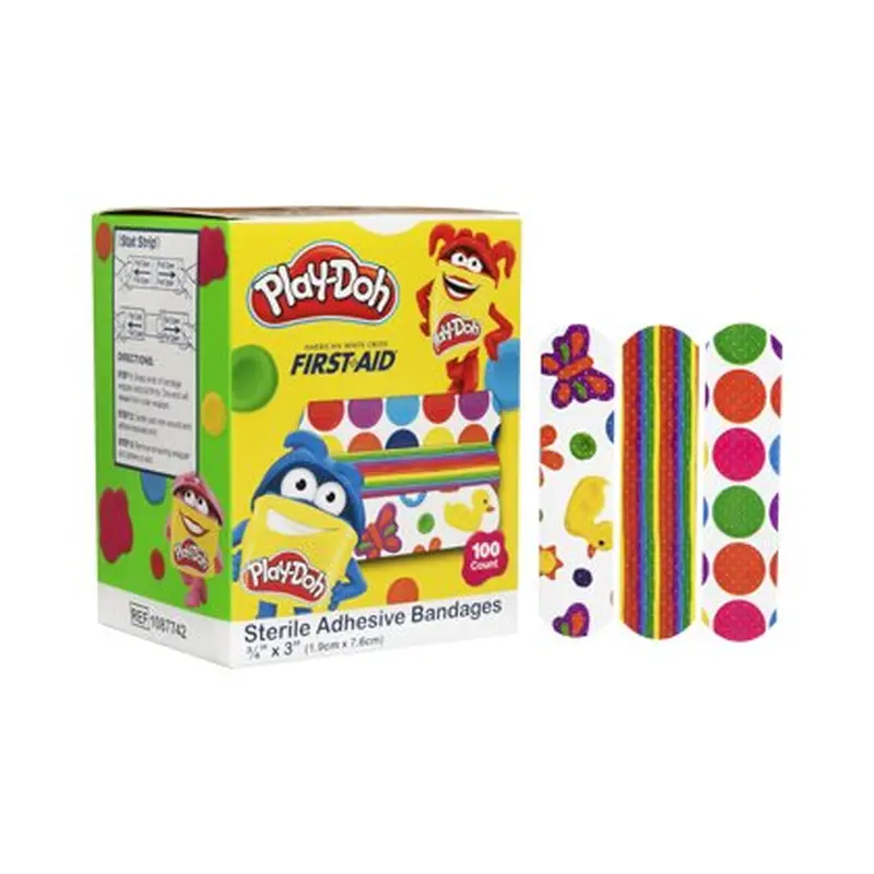 American White Cross Adhesive Strip 3/4 X 3 Inch Plastic Rectangle Kid Design (Play Doh) Sterile (1156948_BX) 100/BX