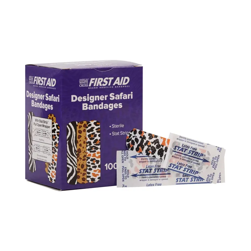 American White Cross Stat Strip Adhesive Strip 3/4 X 3 Inch Plastic Rectangle Kid Design (Designer Safari) Sterile (875162_CS) 1200/CS