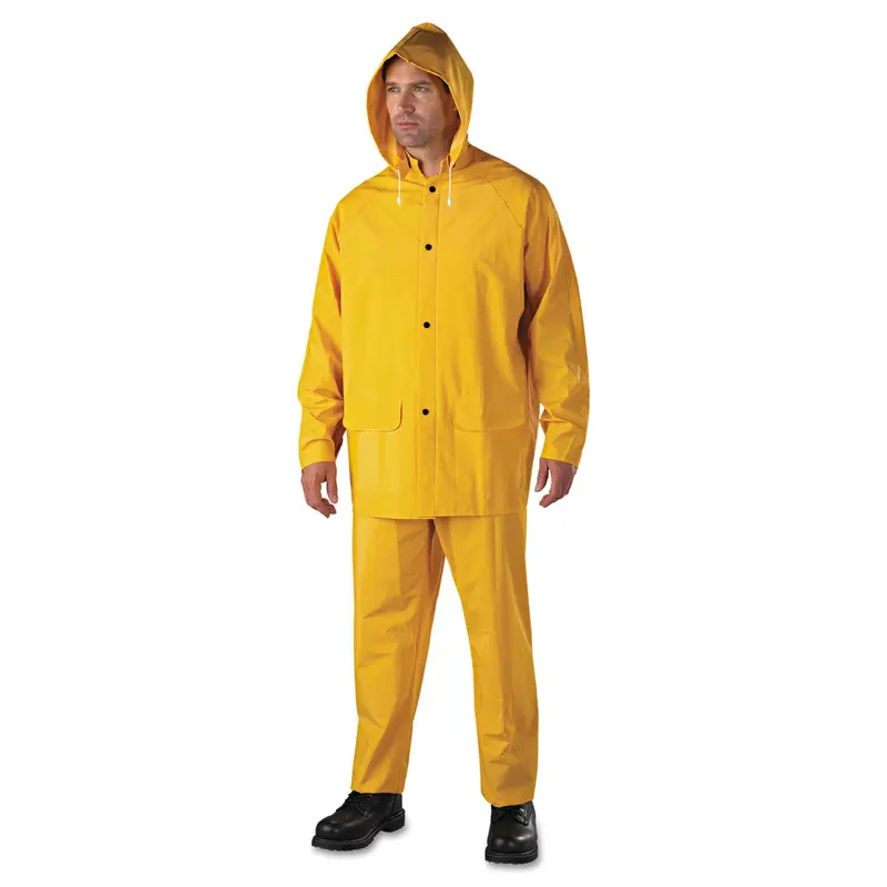 Anchor Brand 3-Pc Rainsuit, Jacket/Hood/Overalls, 0.35 mm, PVC Over Polyester, Yellow, 2X-Large (101-9000-2XL) Each