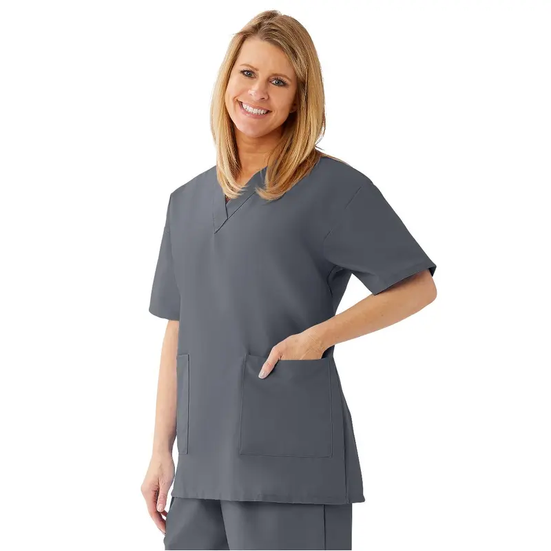 AngelStat Women's V-Neck Tunic Scrub Tops with 2 Pockets, Charcoal, Size S, 1 EA (893NCCS) Each