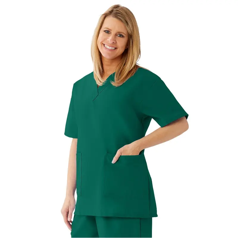 AngelStat Women's V-Neck Tunic Scrub Tops with 2 Pockets, Hunter, Size L, 1 EA (893NHGL) Each