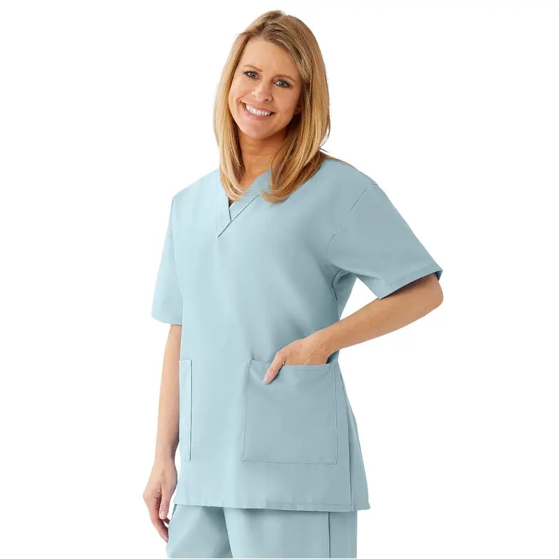 AngelStat Women's V-Neck Tunic Scrub Tops with 2 Pockets, Misty, Size XS, 1 EA (893NTZXS) Each