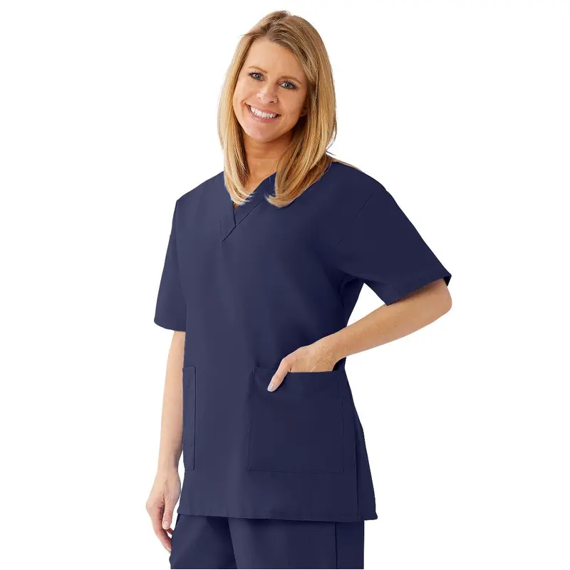 AngelStat Women's V-Neck Tunic Scrub Tops with 2 Pockets, Navy, Size XL, 1 EA (893NNTXL) Each