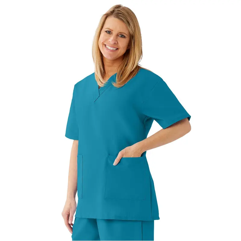 AngelStat Women's V-Neck Tunic Scrub Tops with 2 Pockets, Peacock, Size M, 1 EA (893NBTM) Each