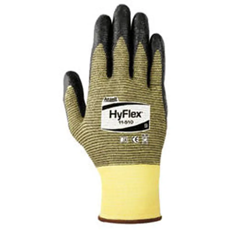 Ansell HyFlex 11-510 Nitrile Palm Coated Gloves, Size 10, Yellow/Black (012-11-510-10) 12 Pairs
