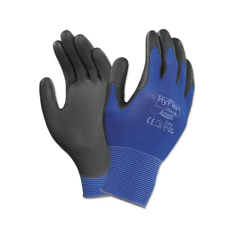 Ansell Hyflex 11-618 Polyurethane Palm Coated Gloves, Size 10, Black/Dark Blue (012-11-618-10) 1 Dozen