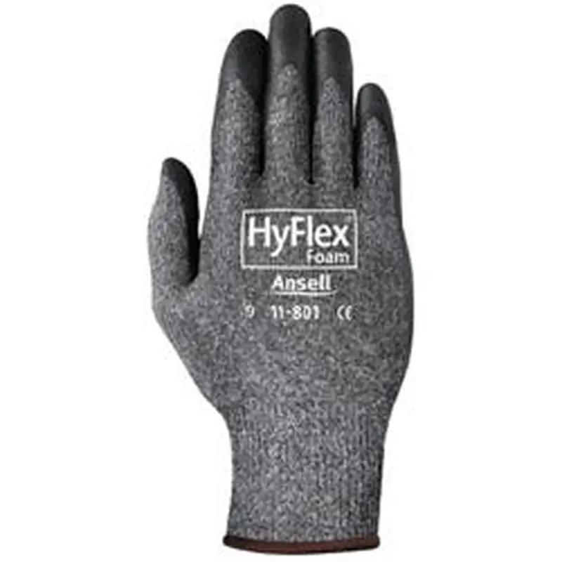 Ansell HyFlex Foam Gray Gloves, 9, Black/Gray, Nitrile Foam Palm Coated (012-11-801-9) 12 Pairs