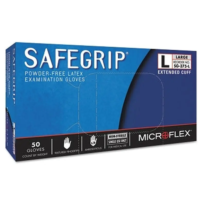 Ansell SafeGrip SG-375 Examination Gloves, Large, Natural Rubber Latex, Blue (748-SG-375-L) 1 Box