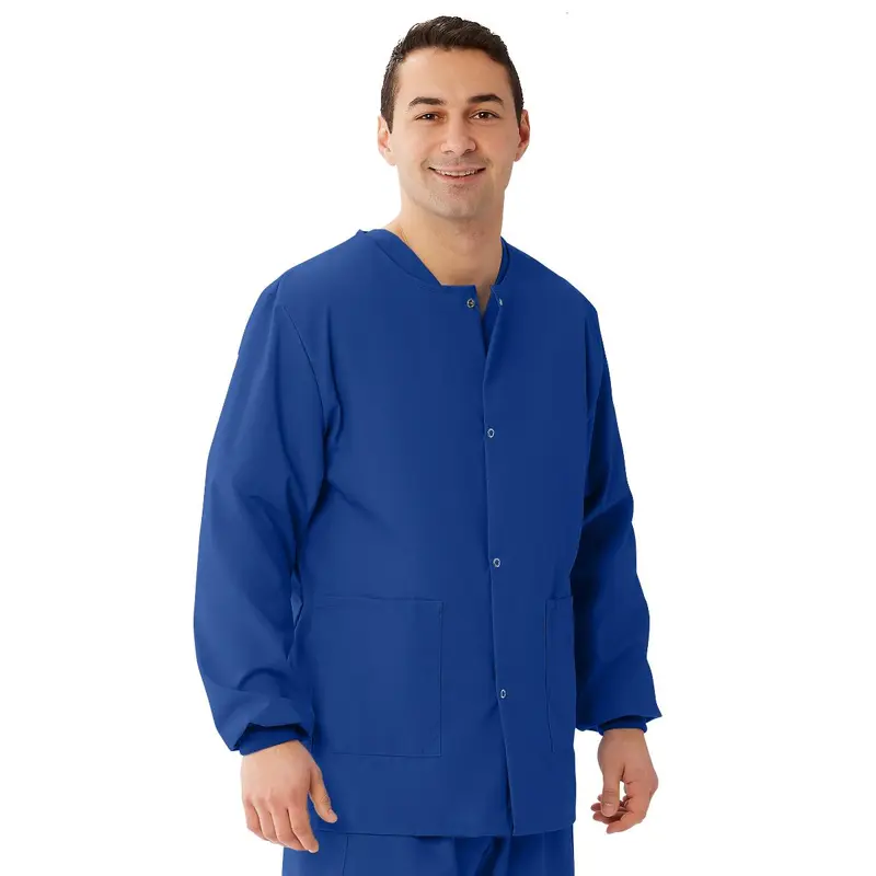 AngelStat Unisex Snap-Front Warm-Up Scrub Jacket, Sapphire, Size S, Color Code, 1 EA (849NHTS-CM) Each