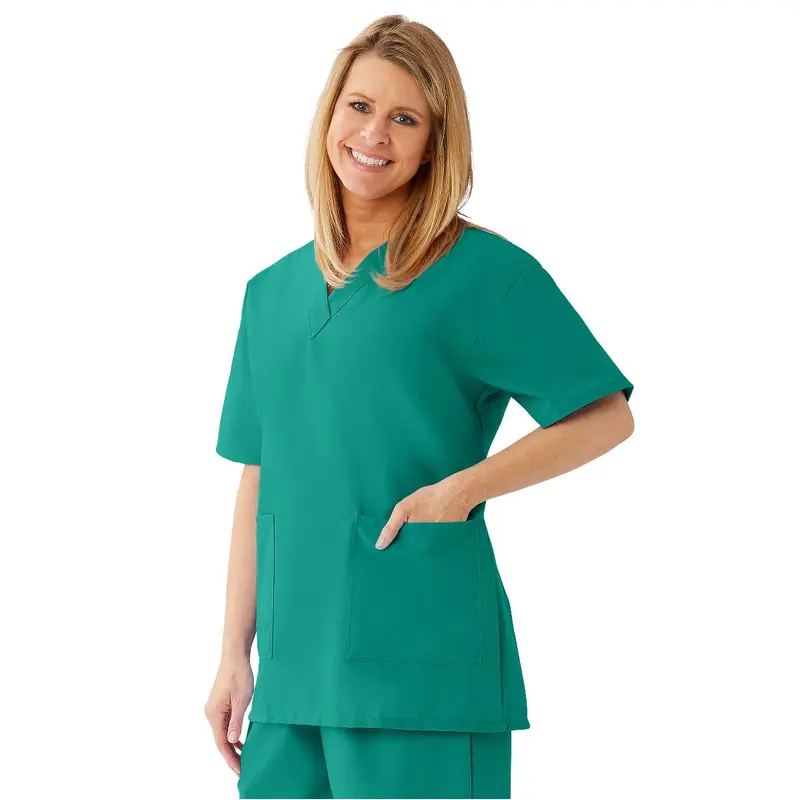 AngelStat Women's V-Neck Tunic Scrub Tops with 2 Pockets, Emerald, Size XS, 1 EA (893NJTXS) Each