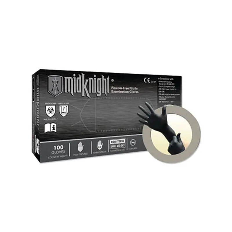 Ansell MidKnight MK-296 Disposable Nitrile Gloves, 4.7 mil Palm, 5.5 mil Fingers, X-Large, Black (748-MK-296-XL) 1 Box