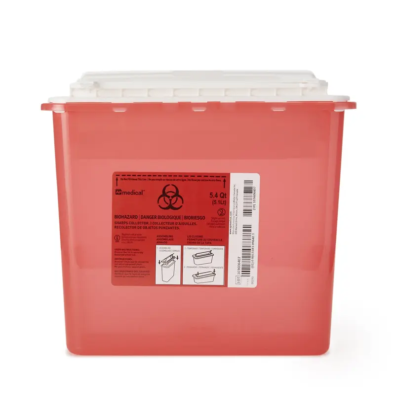 AP Line Sharps Container Red Base 12 L X 4-1/2 W X 10-4/5 H Inch Horizontal Entry 1.35 Gallon (907238_CS) 12/CS