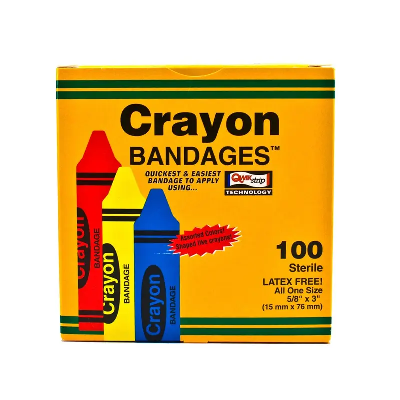 ASO Adhesive Strip 3/4 X 3 Inch Plastic Rectangle Kid Design (Assorted Crayon) Sterile (339216_BX) 100/BX