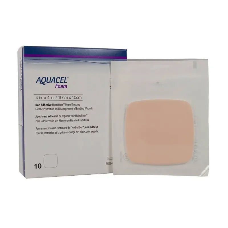 Aquacel Foam Dressing 4 X 4 Inch Without Border Waterproof Film Backing Nonadhesive Square Sterile (802589_BX) 10/BX