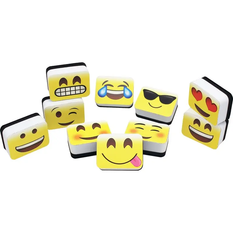 Ashley Mini Whiteboard Erasers,  Emojis Design , 2" x 1-1/2" x 3/4", (ASH78005) Pack of 10