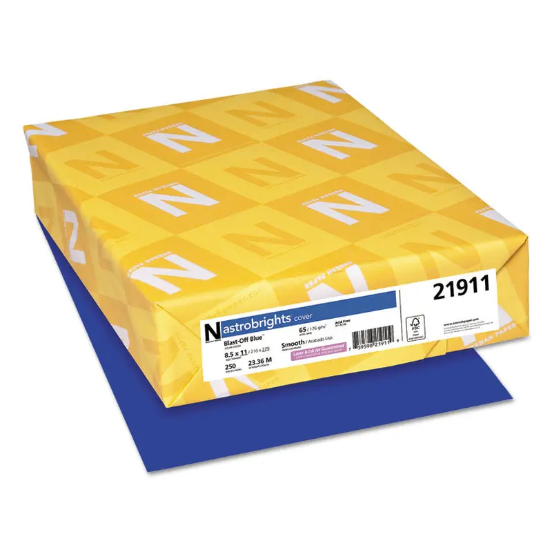 Astrobrights Color Cardstock, 65 lb Cover Weight, 8.5 x 11, Blast-Off Blue, 250/Pack (WAU21911) Pack of 250