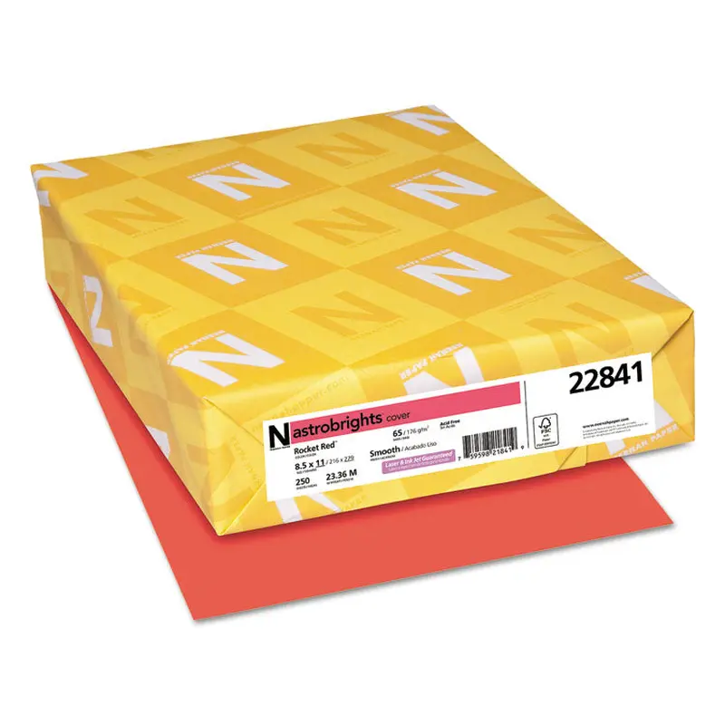 Astrobrights Color Cardstock, 65 lb Cover Weight, 8.5 x 11, Rocket Red, 250/Pack (WAU22841) Each
