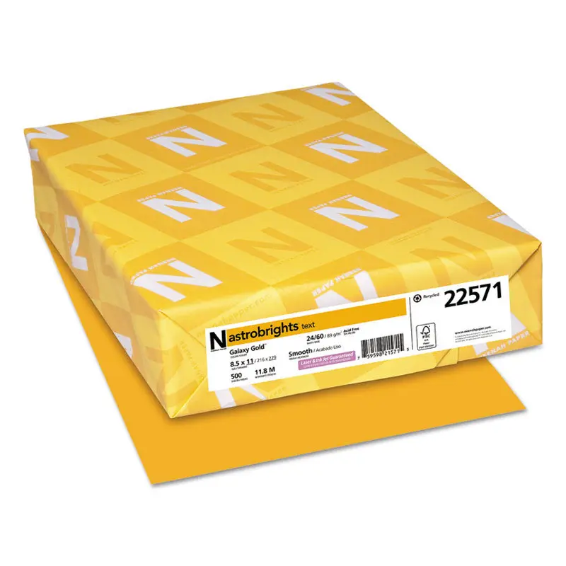 Astrobrights Color Paper, 24 lb Bond Weight, 8.5 x 11, Galaxy Gold, 500 Sheets/Ream (WAU22571) 1 Ream