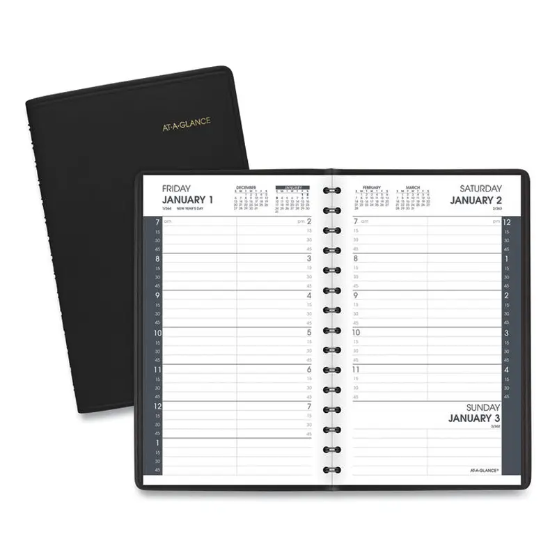 AT-A-GLANCE Daily Appointment Book with 15-Minute Appointments, One Day/Page: Mon to Sun, 8 x 5, Black Cover, 12-Month (Jan to Dec): 2026 (AAG7080005) Each