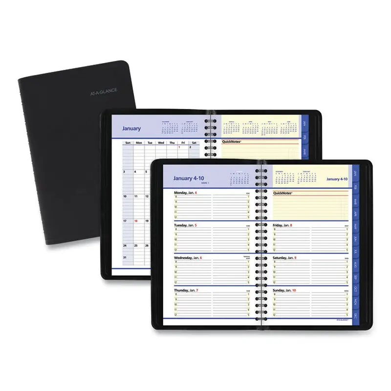 AT-A-GLANCE QuickNotes Weekly Block Format Appointment Book, 8.5 x 5.5, Black Cover, 12-Month (Jan to Dec): 2026 (AAG760205) Each