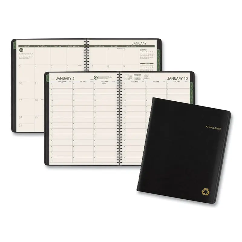 AT-A-GLANCE Recycled Weekly Vertical-Column Format Appointment Book, 8.75 x 7, Black Cover, 12-Month (Jan to Dec): 2026 (AAG70951G05) Each