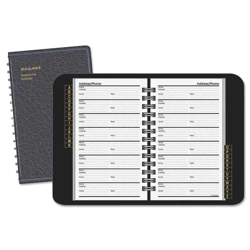 AT-A-GLANCE Telephone/Address Book, 4.78 x 8, Black Simulated Leather, 100 Sheets (AAG8001105) Each