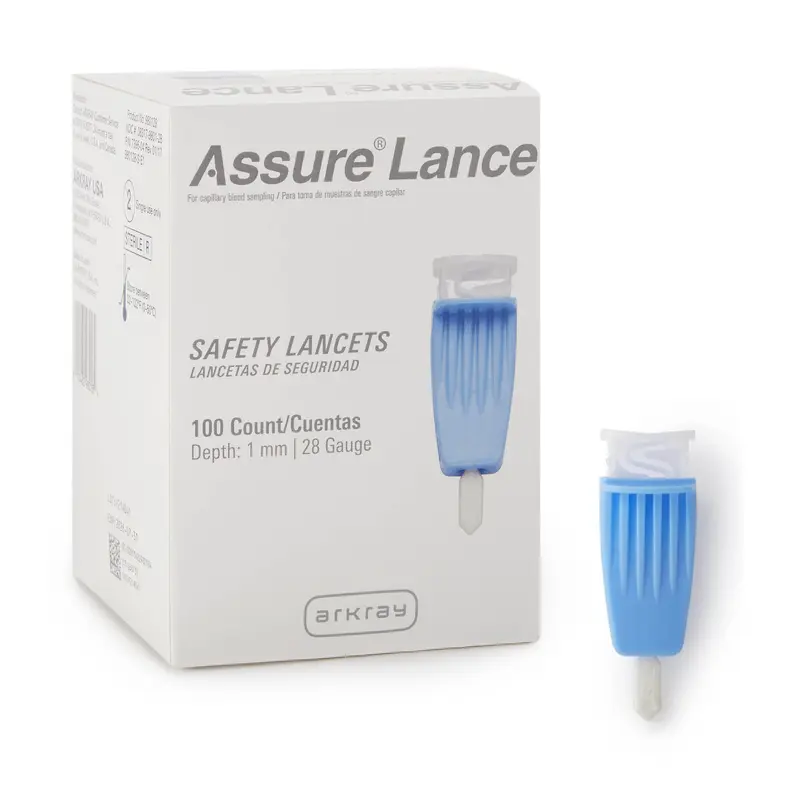 Assure Safety Lancet 28 Gauge Protective Safety Cap Push Button Activation Finger (689752_BX) 100/BX