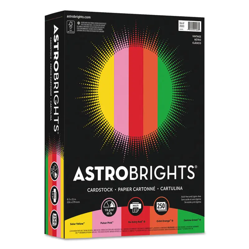 Astrobrights Color Cardstock -"Vintage" Assortment, 65 lb Cover Weight, 8.5 x 11, Assorted, 250/Pack (WAU21003) Pack of 250
