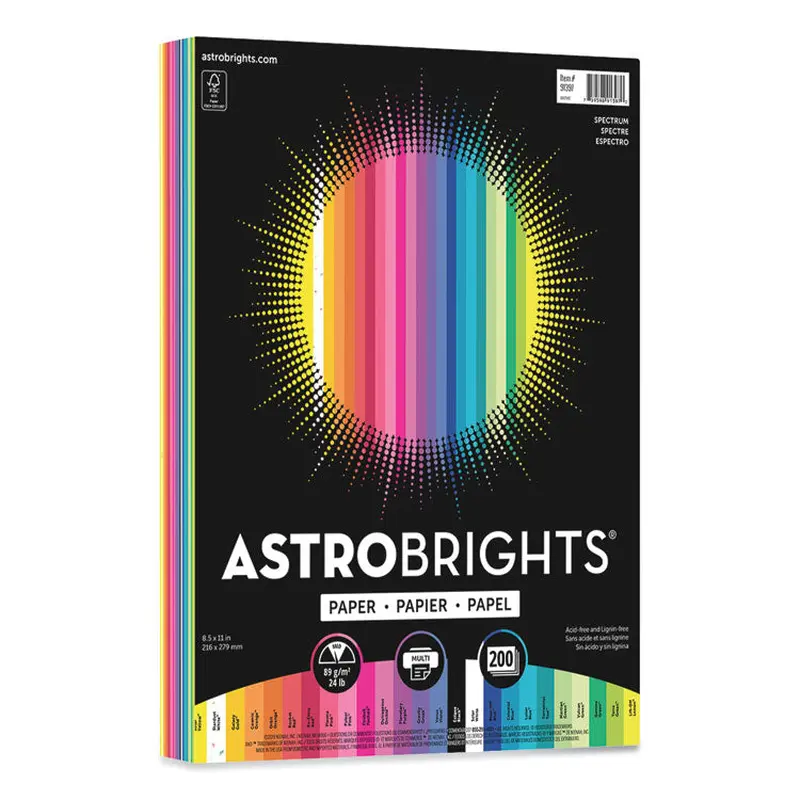 Astrobrights Color Paper - "Spectrum" Assortment, 24 lb Bond Weight, 8.5 x 11, 25 Assorted Spectrum Colors, 200/Pack (WAU91397) Pack of 200