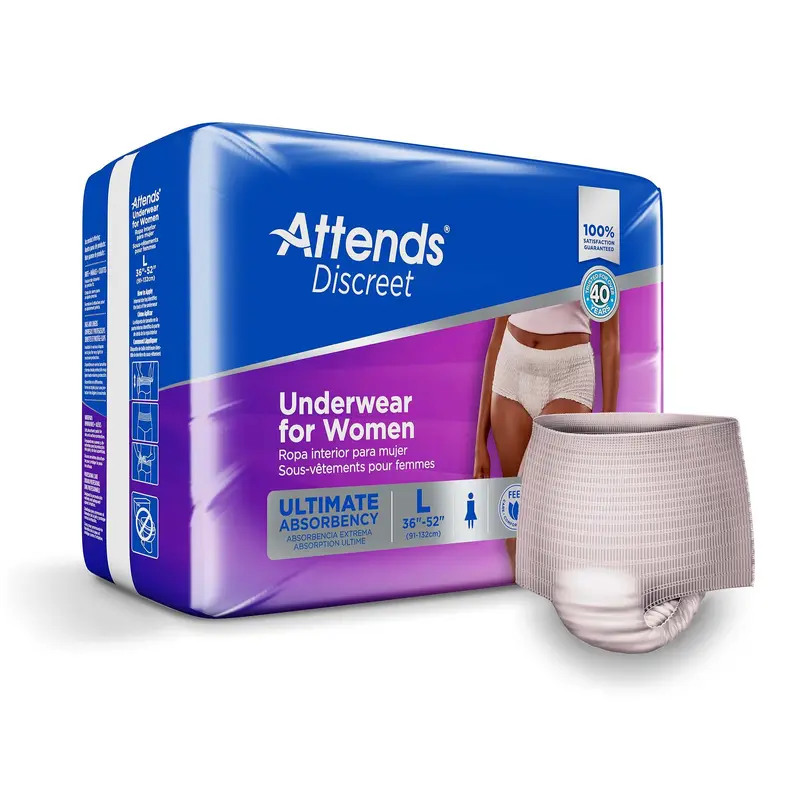 Attends Discreet Female Adult Absorbent Underwear Pull On with Tear Away Seams Large Disposable Heavy Absorbency (1039111_BG) 18/BG