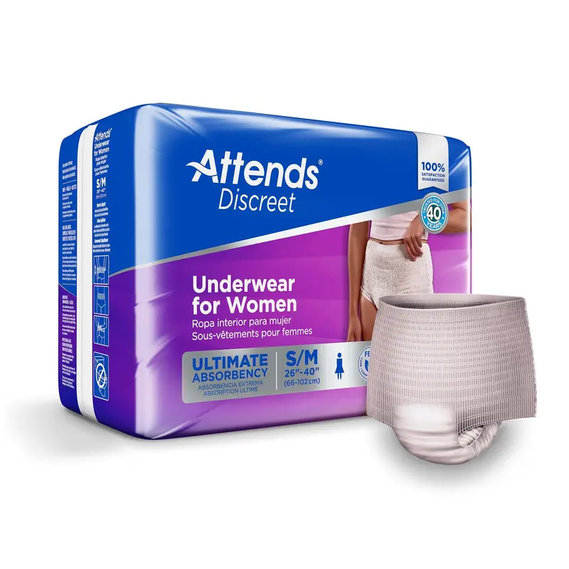 Attends Discreet Female Adult Absorbent Underwear Pull On with Tear Away Seams Medium Disposable Heavy Absorbency (1039110_BG) 20/BG